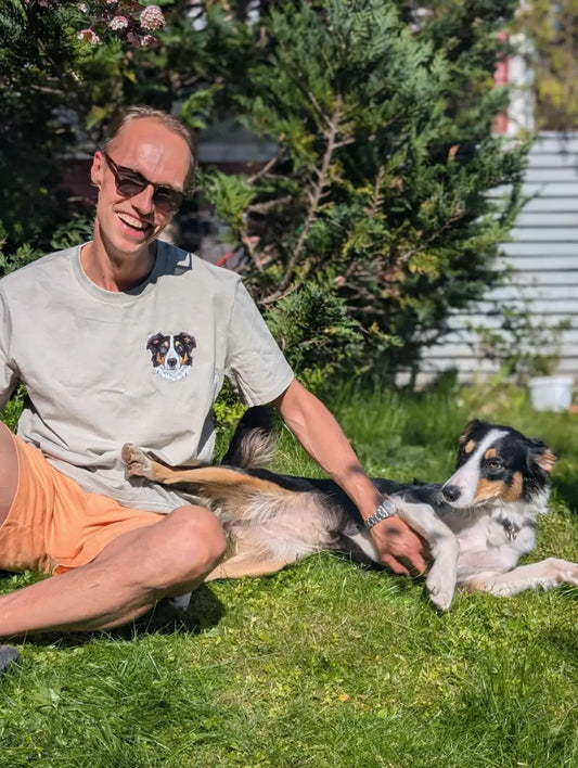 T-skjorte med broderi av Border Collie fra eget bilde