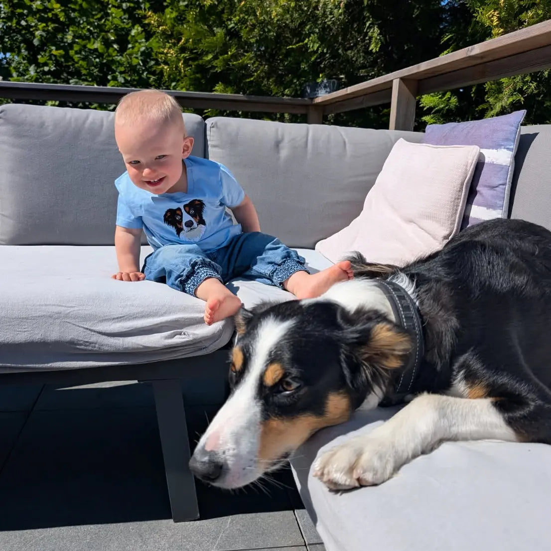 T-skjorte med broderi av egen Border Collie i gave til barn