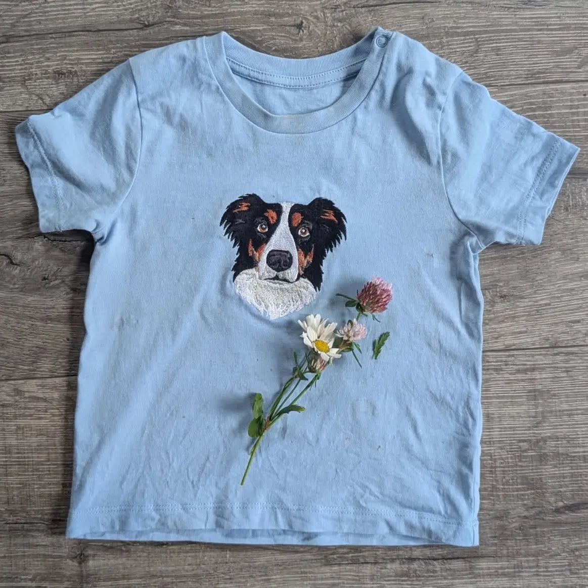 T-skjorte med broderi av border collie til barn