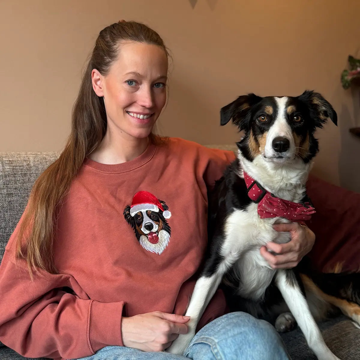 julegenser med broderi av egen hund